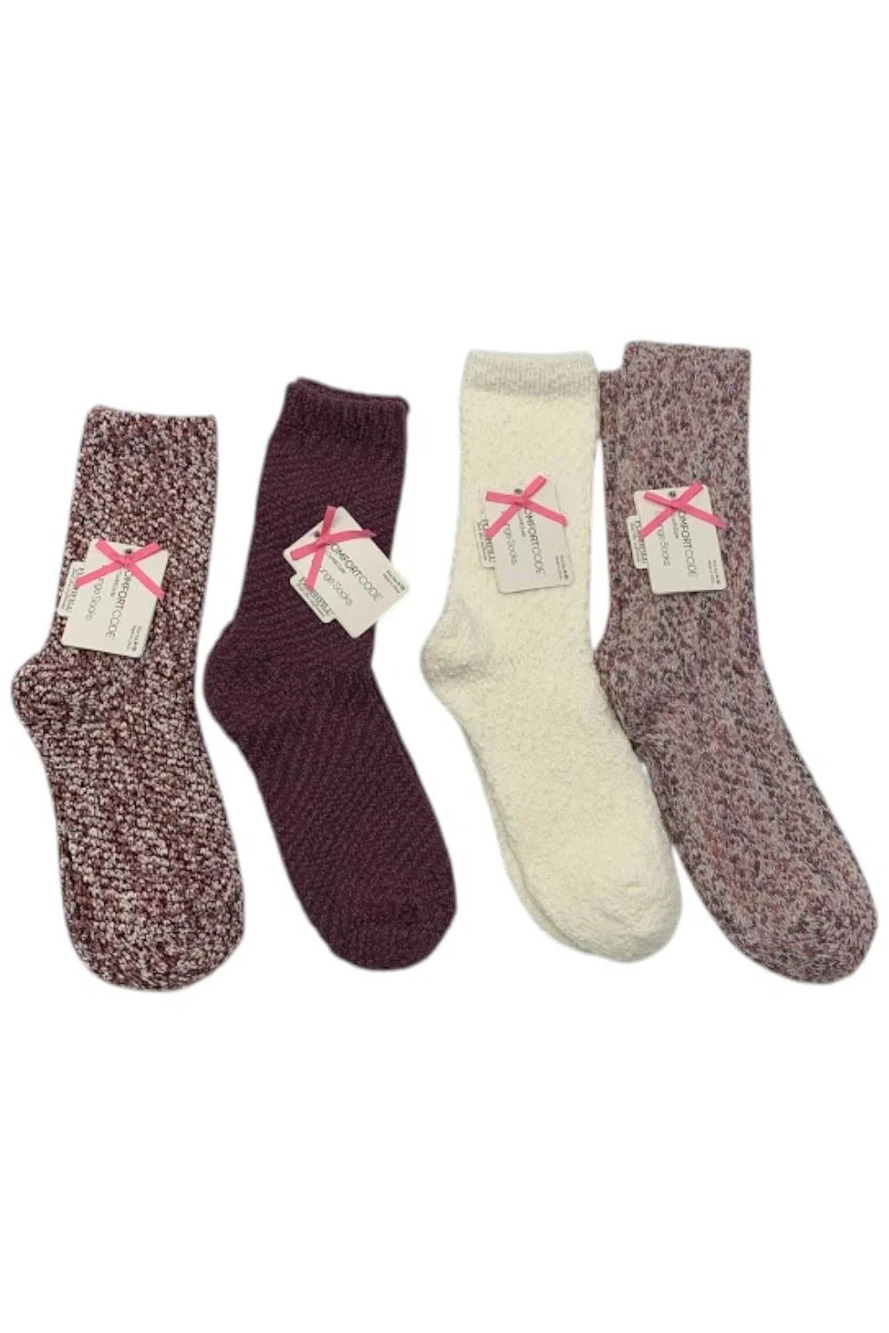 Comfort Code Women's 4-pack Plush Popcorn Lounge Socks Mauve